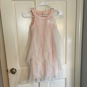 Pink and White Layered Dress with Floral Detail